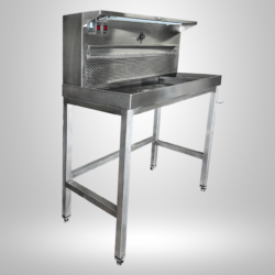 Refurbished Mopec grossing station with legs made from stainless steel.